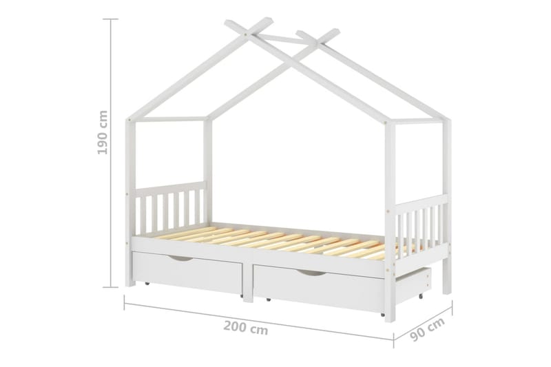 Sängram med lådor vit massiv furu 90x200 cm - Vit - Möbler - Säng - Sängram & sängstomme