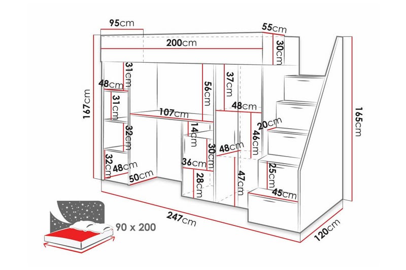 Juniorsäng  Dunvegan 90x200 cm - Svart - Möbler - Barnmöbler - Barnsäng & juniorsäng