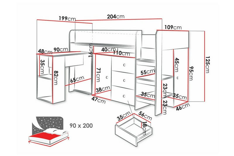 Juniorsäng  Dunvegan 90x200 cm - Vit - Möbler - Barnmöbler - Barnsäng & juniorsäng