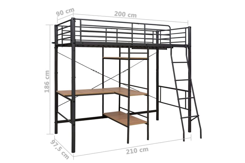 Våningssäng med bord svart metall 90x200 cm - Svart - Möbler - Barnmöbler - Barnsäng & juniorsäng - Våningssäng barn