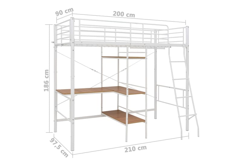 Våningssäng med bord vit metall 90x200 cm - Vit - Möbler - Barnmöbler - Barnsäng & juniorsäng - Våningssäng barn