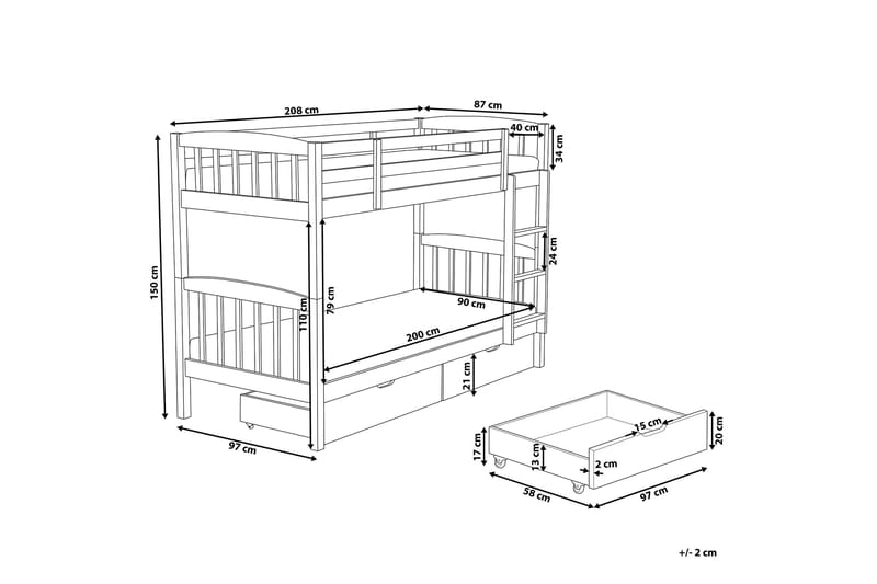 Våningssäng Scaille 90x200 cm med Förvaring - Marinblå - Möbler - Barnmöbler - Barnsäng & juniorsäng - Våningssäng barn