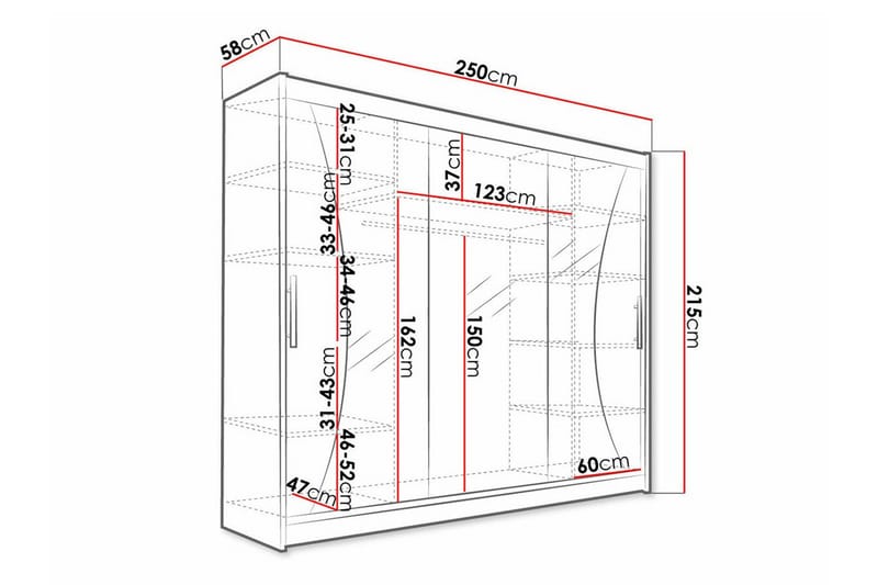 Barnskåp Glenmore 250x215 cm - Vit - Möbler - Barnmöbler - Förvaring barnrum - Skåp barnrum