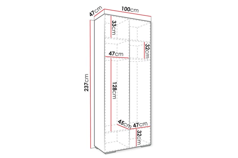 Barnskåp Greencastle 100x237 cm - Vit - Möbler - Barnmöbler - Förvaring barnrum - Skåp barnrum