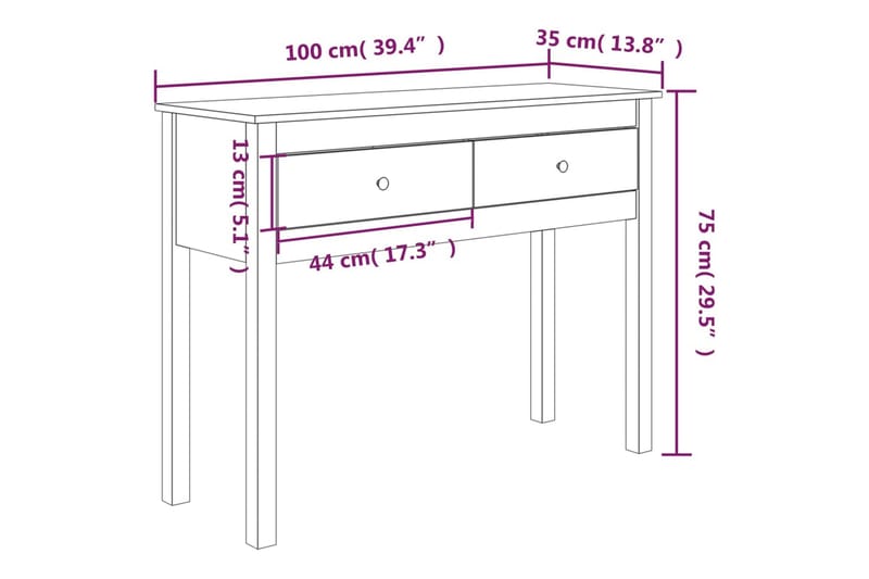 beBasic Konsolbord grå 100x35x75 cm massiv furu - Grey - Möbler - Bord & matgrupp - Avlastningsbord & sidobord - Konsolbord & hallbord