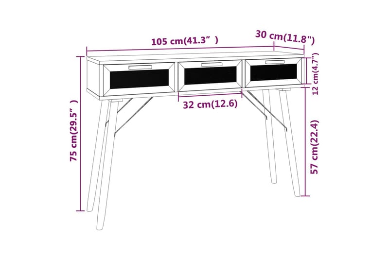 beBasic Konsolbord svart 105x30x75 cm massiv furu och naturlig rotting - Black - Möbler - Bord & matgrupp - Avlastningsbord & sidobord - Konsolbord & hallbord