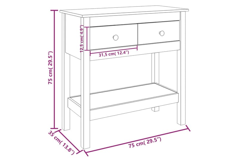 beBasic Konsolbord svart 75x35x75 cm massiv furu - Black - Möbler - Bord & matgrupp - Avlastningsbord & sidobord - Konsolbord & hallbord