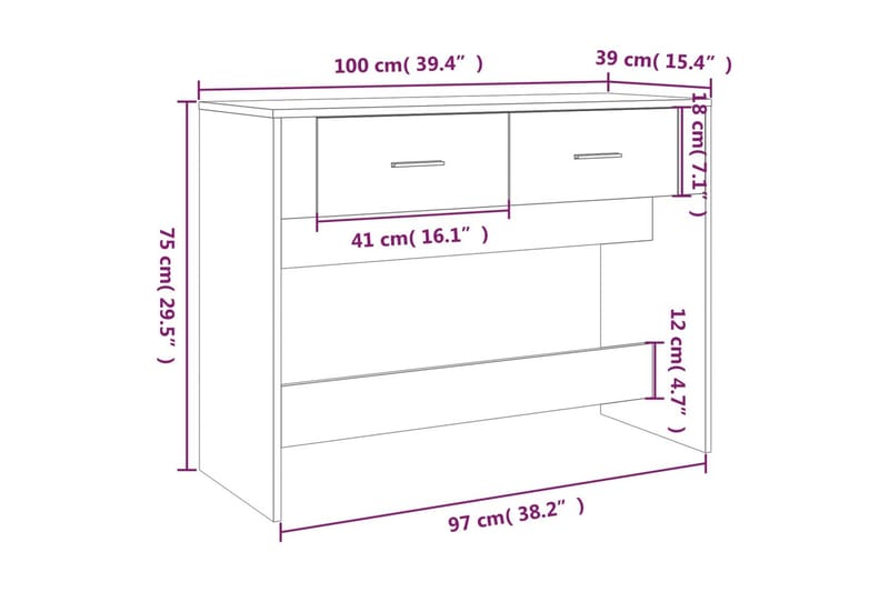 beBasic Konsolbord vit 100x39x75 cm konstruerat trä - White - Möbler - Bord & matgrupp - Avlastningsbord & sidobord - Konsolbord & hallbord