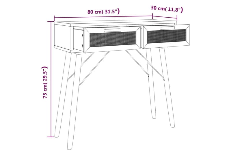 beBasic Konsolbord vit 80x30x75 cm massiv furu och naturlig rotting - White - Möbler - Bord & matgrupp - Avlastningsbord & sidobord - Konsolbord & hallbord