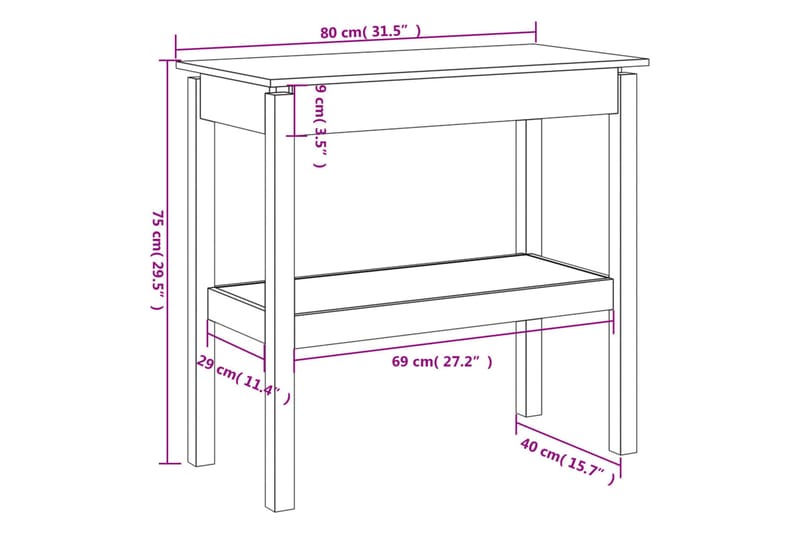 beBasic Konsolbord vit 80x40x75 cm massiv furu - White - Möbler - Bord & matgrupp - Avlastningsbord & sidobord - Konsolbord & hallbord