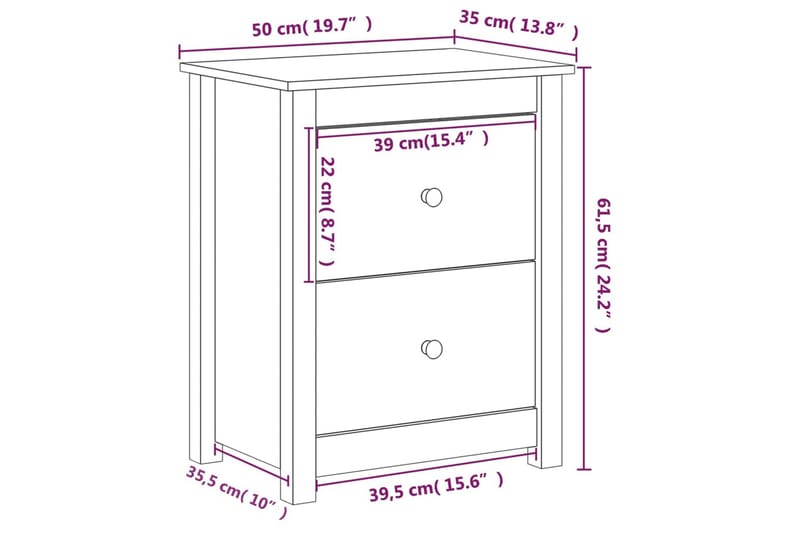 beBasic Sängbord 2 st 50x35x61,5 cm massiv furu - Brown - Möbler - Bord & matgrupp - Avlastningsbord & sidobord - Sängbord & nattduksbord