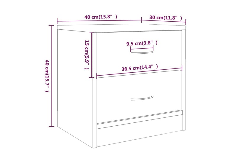 beBasic Sängbord 2 st brun ek 40x30x40 cm konstruerat trä - Brown - Möbler - Bord & matgrupp - Avlastningsbord & sidobord - Sängbord & nattduksbord