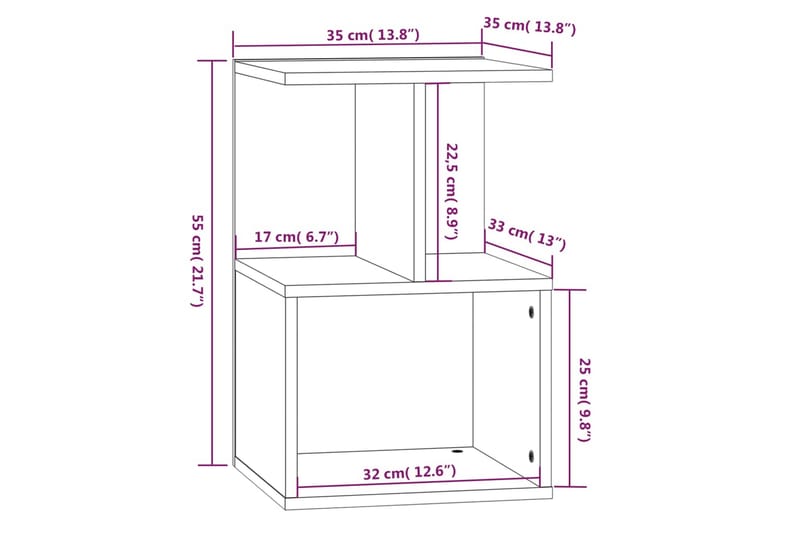 beBasic Sängbord rökfärgad ek 35x35x55 cm konstruerat trä - Brown - Möbler - Bord & matgrupp - Avlastningsbord & sidobord - Sängbord & nattduksbord