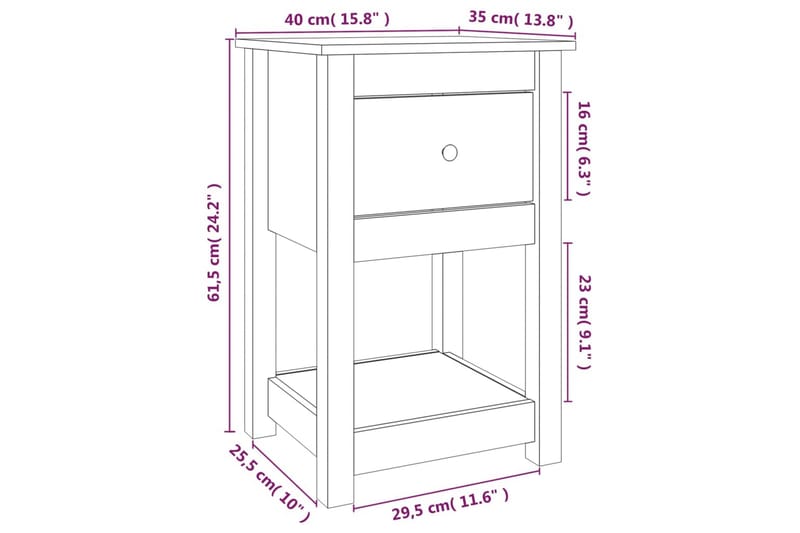 beBasic Sängbord vit 40x35x61,5 cm massiv furu - Möbler - Bord & matgrupp - Avlastningsbord & sidobord - Sängbord & nattduksbord