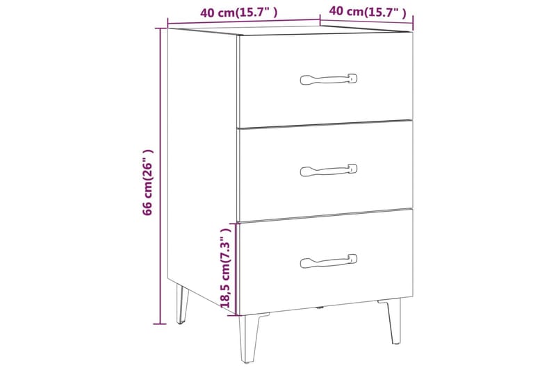 beBasic Sängbord vit 40x40x66 cm konstruerat trä - White - Möbler - Bord & matgrupp - Avlastningsbord & sidobord - Sängbord & nattduksbord