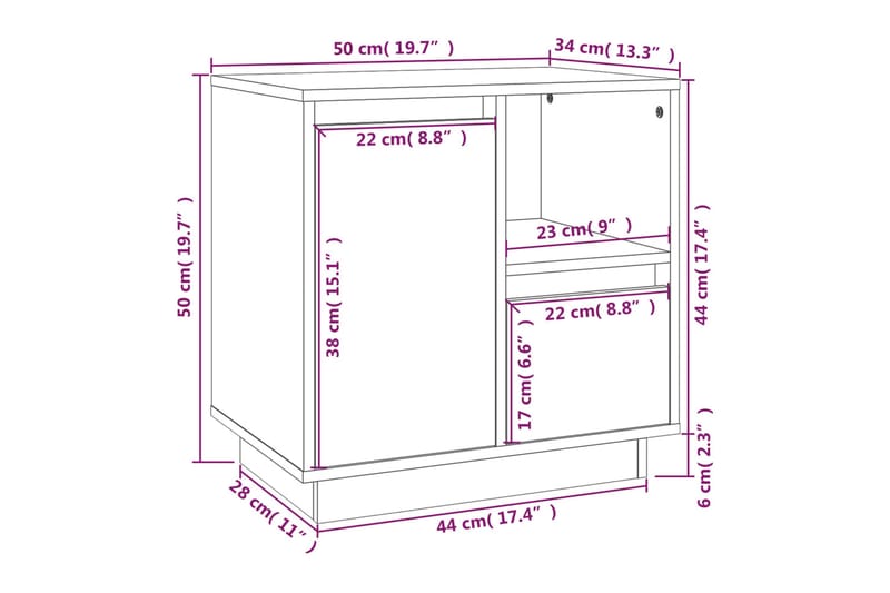 beBasic Sängbord vit 50x34x50cm massiv furu - White - Möbler - Bord & matgrupp - Avlastningsbord & sidobord - Sängbord & nattduksbord