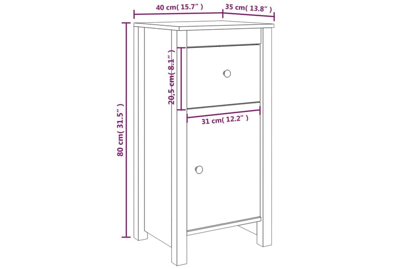 beBasic Skåp 2 st 40x35x80 cm massiv furu - White - Lampbord & sidobord - Brickbord & småbord