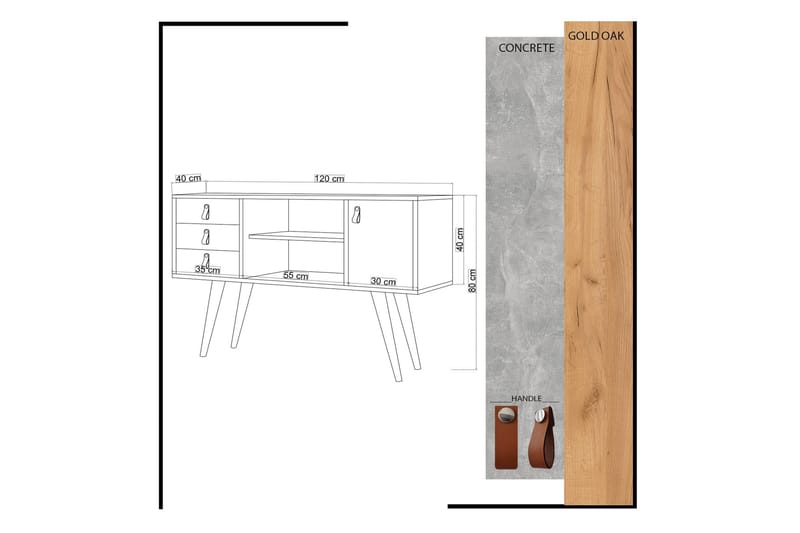 Sidobord 120 cm - Guld/Natur/Gul - Möbler - Bord & matgrupp - Avlastningsbord & sidobord - Lampbord & sidobord