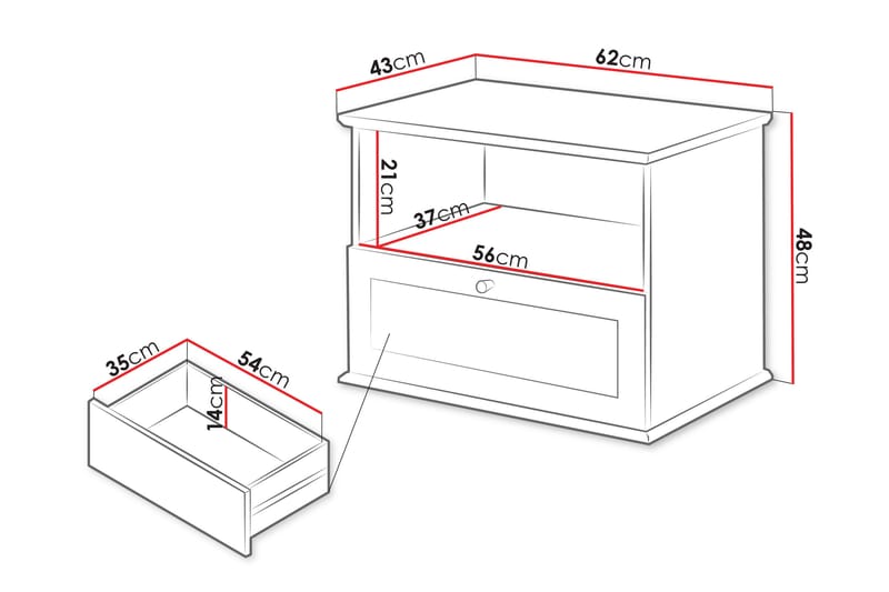 Sängbord Hammerdal 62 cm - Vit/Ek - Möbler - Bord & matgrupp - Avlastningsbord & sidobord - Sängbord & nattduksbord