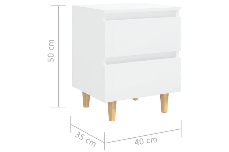 Sängbord med massiva furuben vit högglans 40x35x50 cm - Vit - Sängbord & nattduksbord