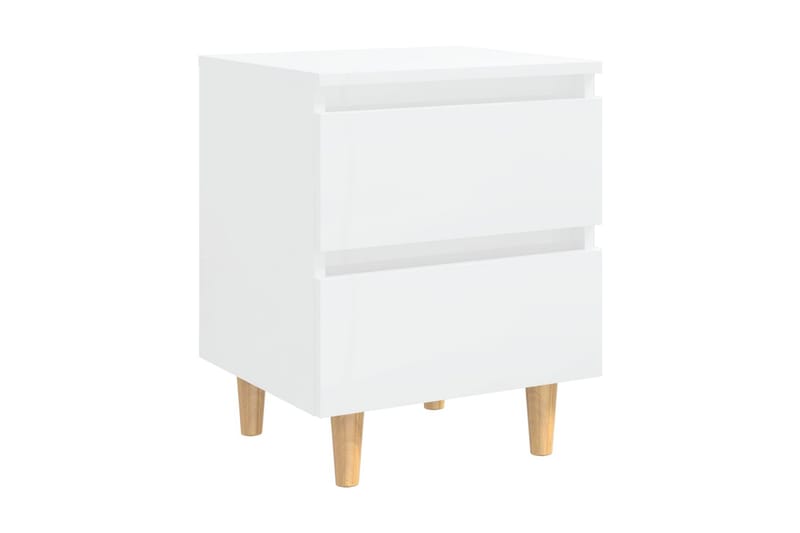 Sängbord med massiva furuben vit högglans 40x35x50 cm - Vit - Sängbord & nattduksbord