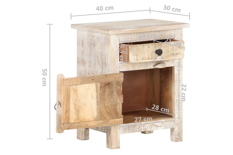 Sängbord 40x30x50 cm massivt grovt akaciaträ - Vit - Möbler - Bord & matgrupp - Avlastningsbord & sidobord - Sängbord & nattduksbord