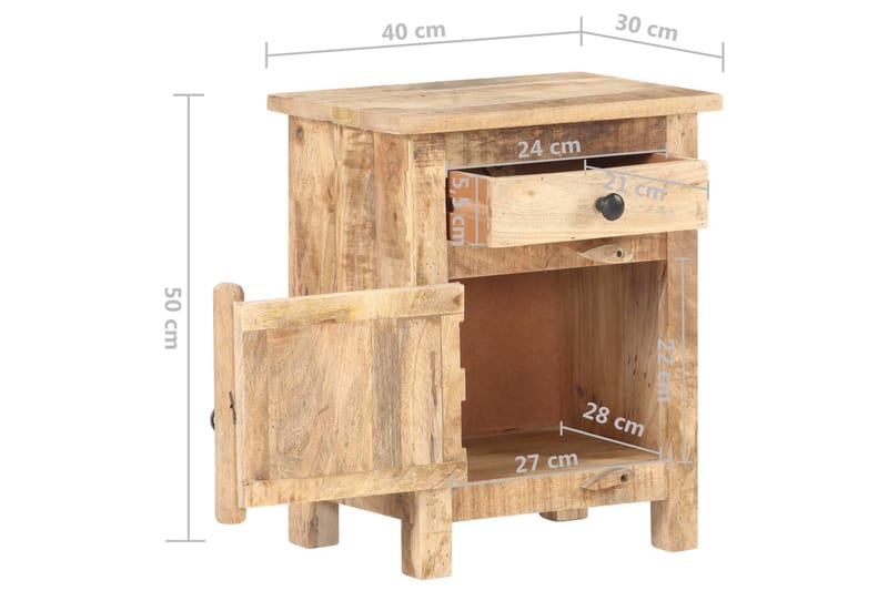 Sängbord 40x30x50 cm massivt grovt mangoträ - Brun - Möbler - Bord & matgrupp - Avlastningsbord & sidobord - Sängbord & nattduksbord