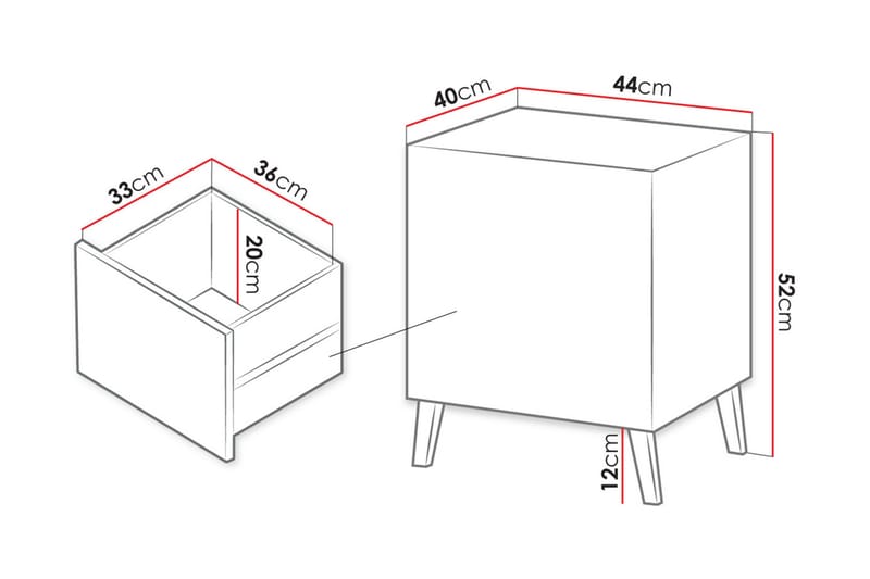 Sängbord Demjen 44 cm - Matt Vit/Svart - Möbler - Bord & matgrupp - Avlastningsbord & sidobord - Sängbord & nattduksbord