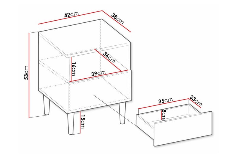 Sängbord Kintore 42 cm - Vit - Möbler - Bord & matgrupp - Avlastningsbord & sidobord - Sängbord & nattduksbord