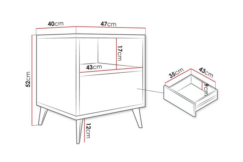 Sängbord Kintore 47 cm - Svart - Möbler - Bord & matgrupp - Avlastningsbord & sidobord - Sängbord & nattduksbord