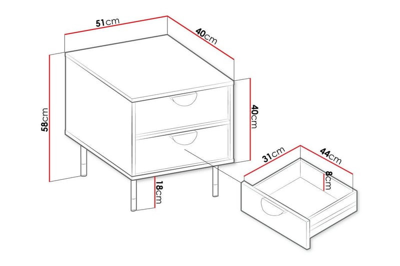 Sängbord Kintore 51 cm - Svart - Möbler - Bord & matgrupp - Avlastningsbord & sidobord - Sängbord & nattduksbord