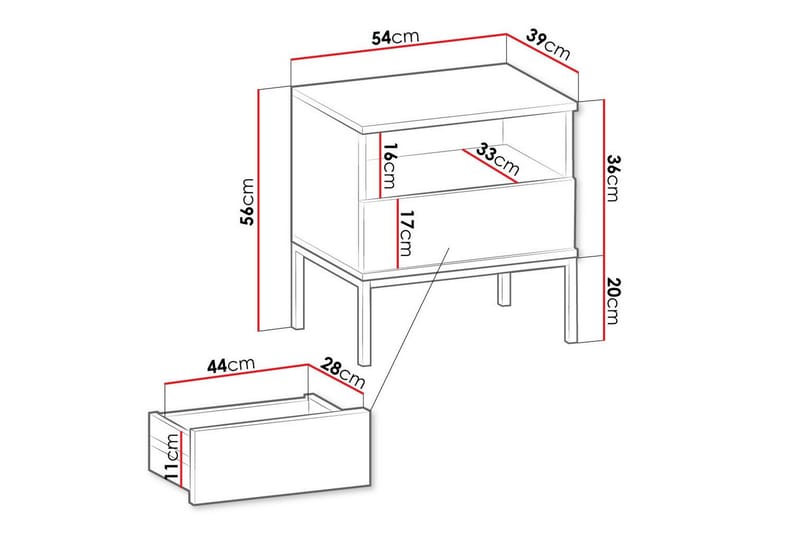 Sängbord Klinkerville 54 cm - Svart - Möbler - Bord & matgrupp - Avlastningsbord & sidobord - Sängbord & nattduksbord