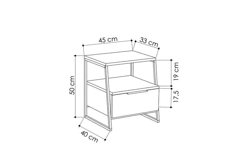 Sängbord Lindome 45 cm med Förvaring Hylla + Lucka - Grå - Möbler - Bord & matgrupp - Avlastningsbord & sidobord - Sängbord & nattduksbord