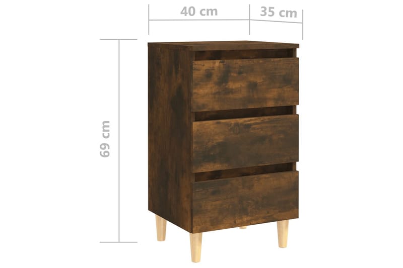 Sängbord med ben i massivt trä 2 st rökfärgad ek 40x35x69 cm - Brun - Möbler - Bord & matgrupp - Avlastningsbord & sidobord - Sängbord & nattduksbord