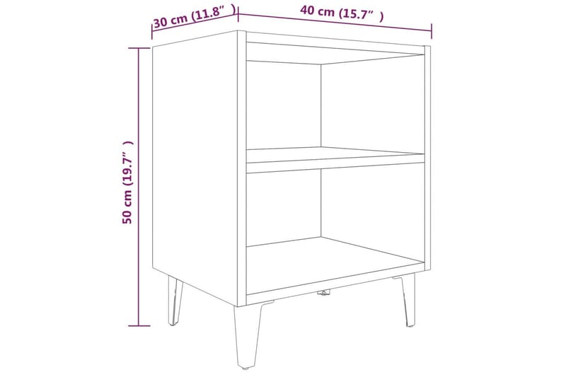 Sängbord med metallben 2 st brun ek 40x30x50 cm - Brun - Möbler - Bord & matgrupp - Avlastningsbord & sidobord - Sängbord & nattduksbord