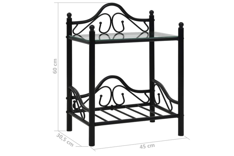 Sängbord stål och härdat glas 45x30,5x60 cm svart - Svart - Möbler - Bord & matgrupp - Avlastningsbord & sidobord - Sängbord & nattduksbord