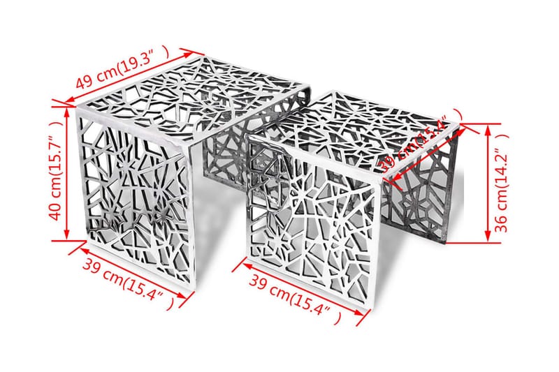 Tvådelat sats-sidobord fyrkantigt aluminium silver - Silver - Möbler - Bord & matgrupp - Avlastningsbord & sidobord - Satsbord