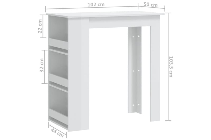 Barbord med hyllor vit högglans 102x50x103,5 cm spånskiva - Vit - Möbler - Bord & matgrupp - Barbord & ståbord