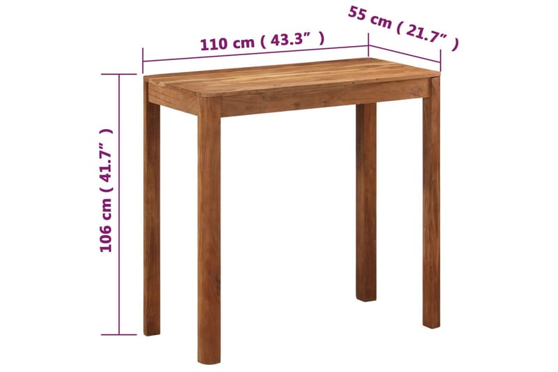 Barbord massivt akaciaträ sheshamytbehandling 110x55x106 cm - Brun - Möbler - Bord & matgrupp - Barbord & ståbord