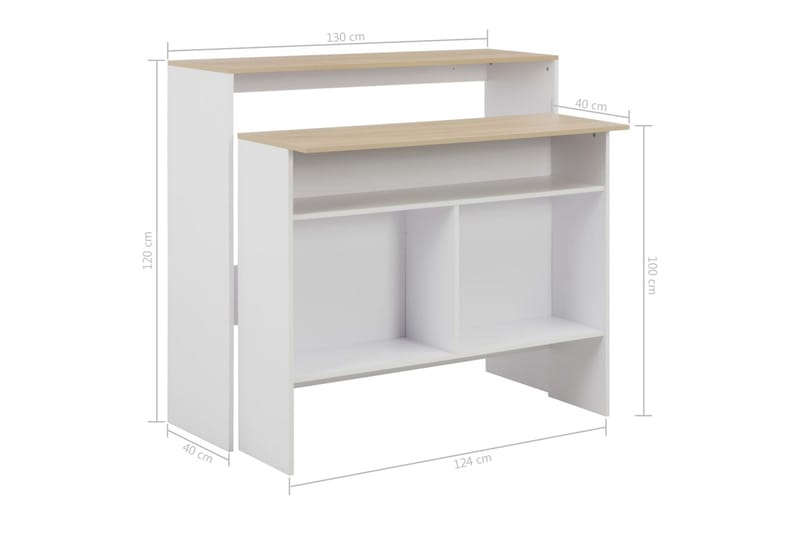 Barbord med 2 bordsskivor vit och ek 130x40x120 cm - Vit - Möbler - Bord & matgrupp - Barbord & ståbord