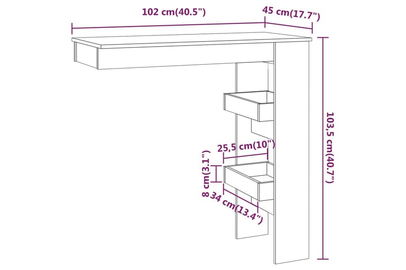 beBasic Barbord väggmonterat vit 102x45x103,5 cm konstruerat trä - White - Möbler - Bord & matgrupp - Barbord & ståbord