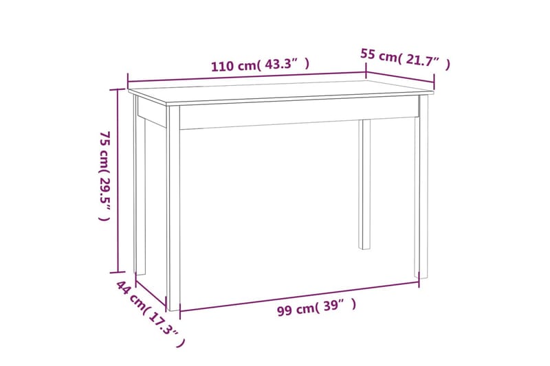 beBasic Matbord vit 110x55x75 cm massivt furuträ - White - Matbord & köksbord