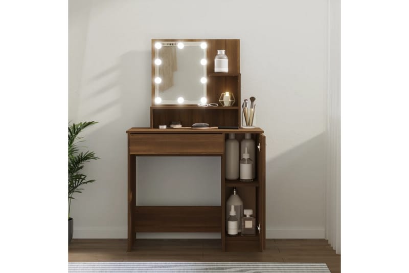 beBasic Sminkbord med LED brun ek 86,5x35x136 cm - Brown - Möbler - Bord & matgrupp - Sminkbord & toalettbord