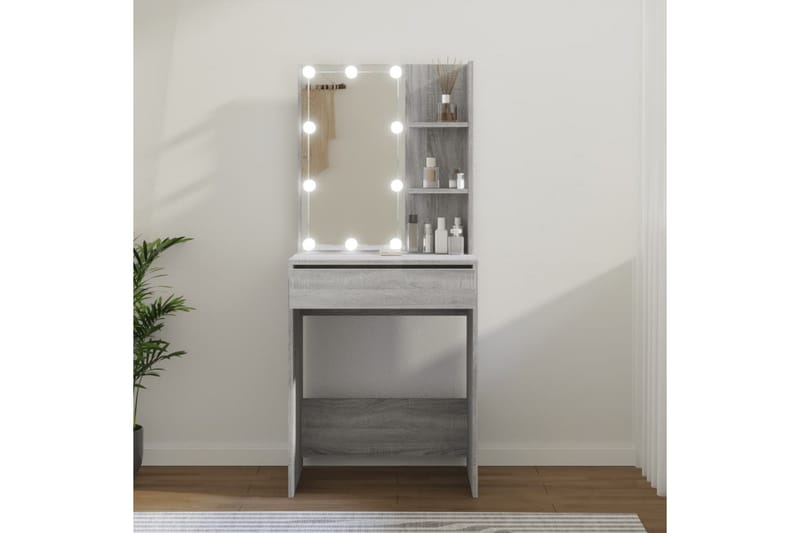 beBasic Sminkbord med LED grå sonoma 60x40x140 cm - Grey - Möbler - Bord & matgrupp - Sminkbord & toalettbord