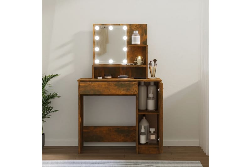 beBasic Sminkbord med LED rökfärgad ek 86,5x35x136 cm - Brown - Möbler - Bord & matgrupp - Sminkbord & toalettbord