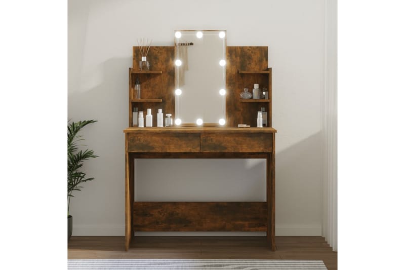 beBasic Sminkbord med LED rökfärgad ek 96x40x142 cm - Brown - Möbler - Bord & matgrupp - Sminkbord & toalettbord