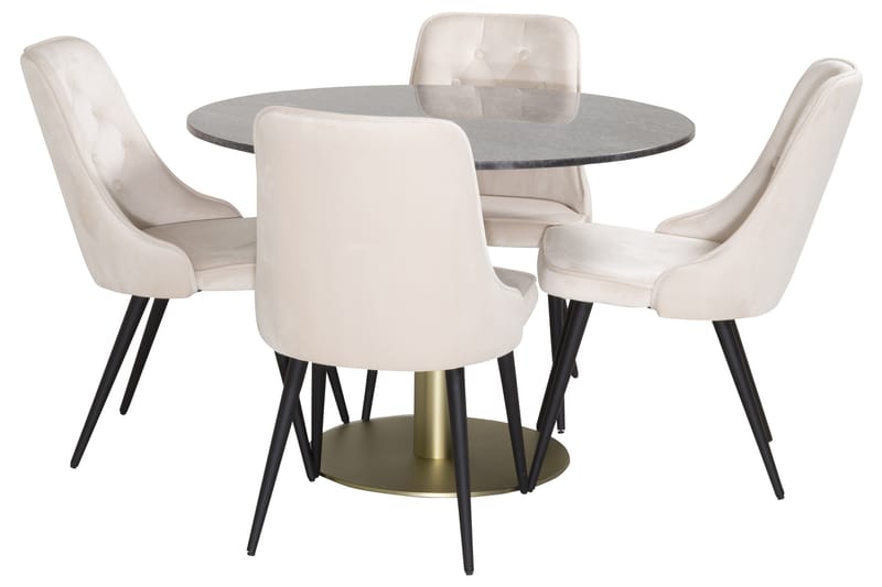 Estelle Matgrupp 106 cm Rund med 4 Velvet stolar - Beige - Möbler - Bord & matgrupp - Matgrupp