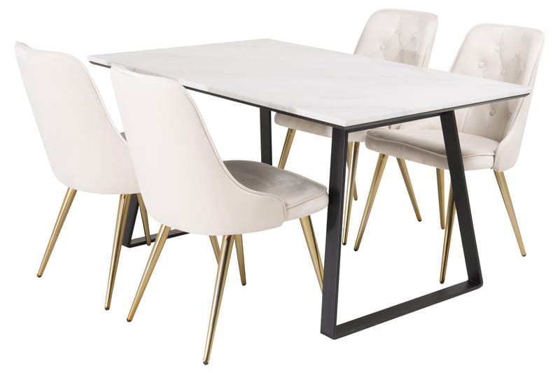 Estelle Matgrupp 140 cm Rektangulär med 4 Velvet Deluxe stolar - Beige - Möbler - Bord & matgrupp - Matgrupp