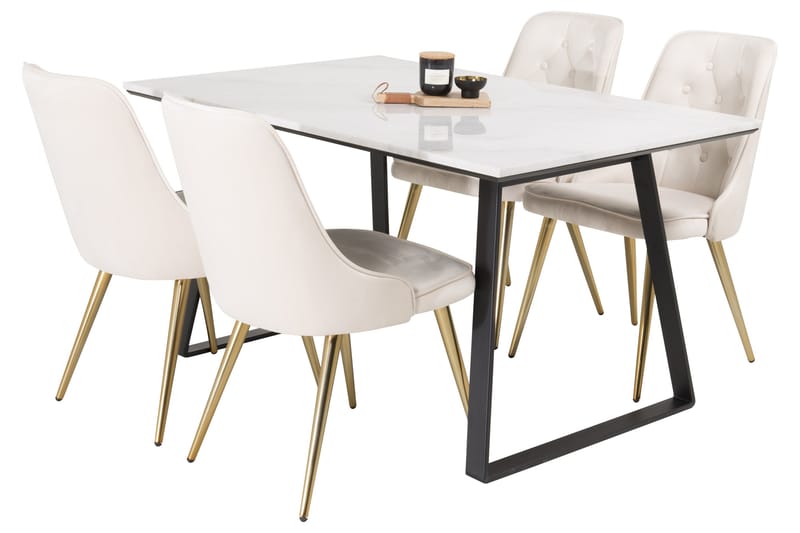 Estelle Matgrupp 140 cm Rektangulär med 4 Velvet Deluxe stolar - Beige - Möbler - Bord & matgrupp - Matgrupp