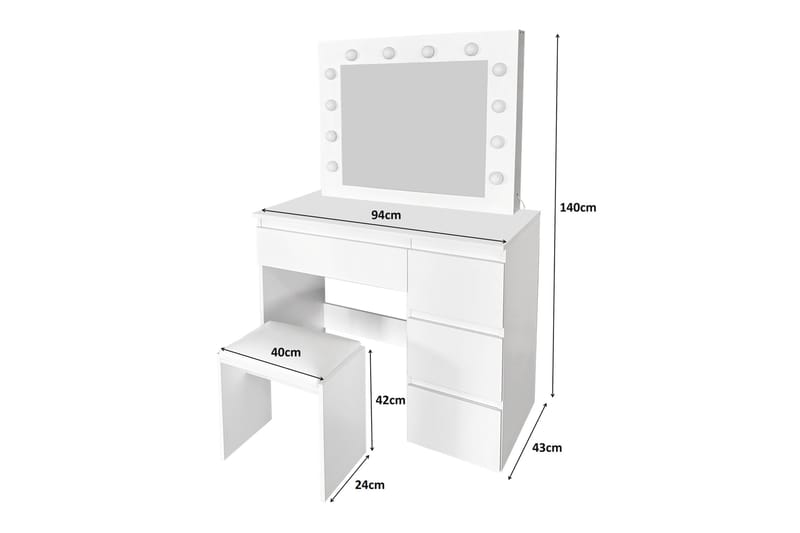 Glow Sminkbord 94 cm med LED Belysning - Vit - Möbler - Bord & matgrupp - Sminkbord & toalettbord